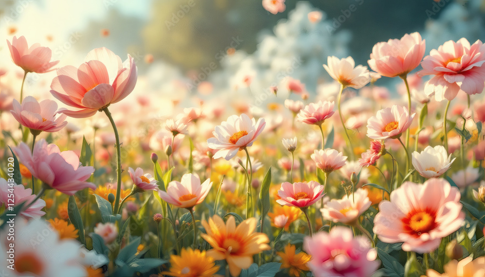 Obraz premium Dreamlike meadow with surreal flowers that sing in the wind
