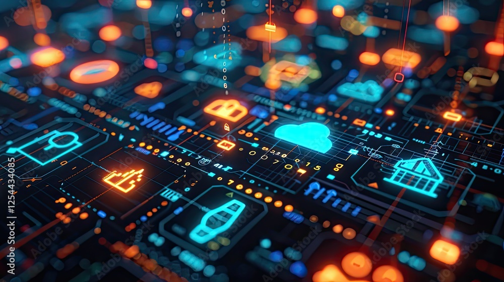 Glowing symbols and icons representing financial regulatory frameworks and compliance Glowing symbols and icons representing financial regulatory frameworks and compliance