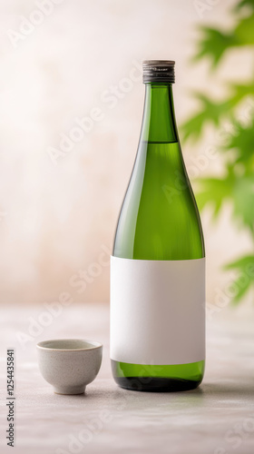 traditional sake bottle with small cup beside it, showcasing elegance