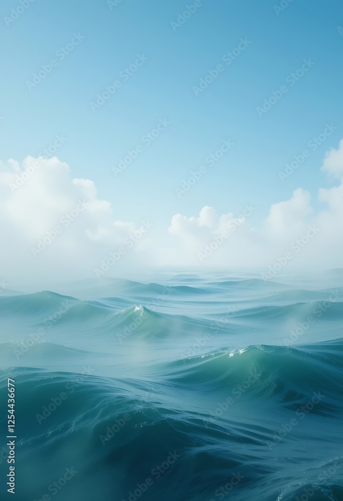 Fototapeta premium Serene Ocean View with Gentle Waves under a Light Blue Sky