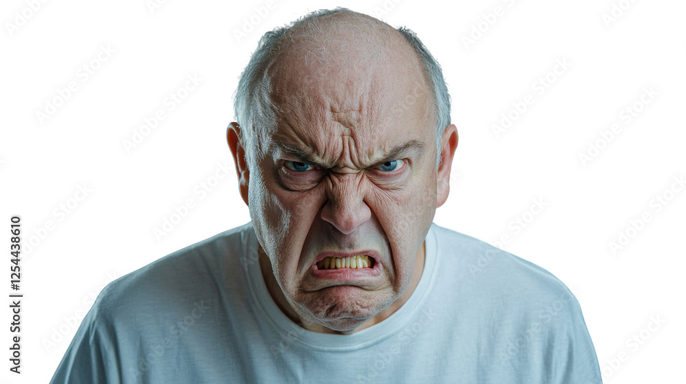 Obraz premium Senior man showing angry facial expression on transparent background