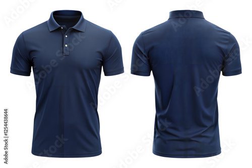 navy blue blank polo shirt front and back view isolated on transparent white background