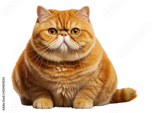 Orange fluffy cat with a snub nose serious pose sitting photo