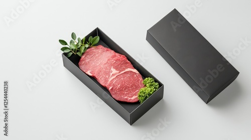Fresh Beef Steak with Garnish in Elegant Box