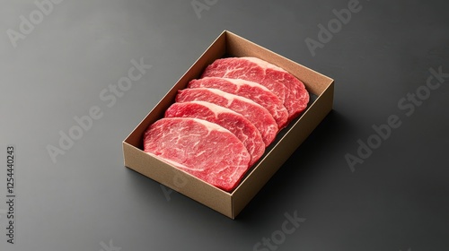 Slices of Fresh Beef in a Cardboard Box