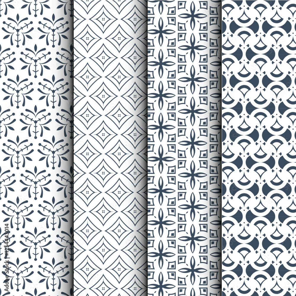 Set of ornamental seamless patterns. Abstract texture template design. Geometric pattern background. Vector illustration Set of ornamental seamless patterns. Abstract texture template design. Geometric pattern background. Vector illustration