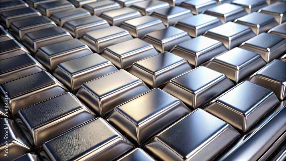 Naklejka premium Closeup abstract background of shiny silver bars on a metallic surface with a subtle gradient effect, close-up, gradient effect