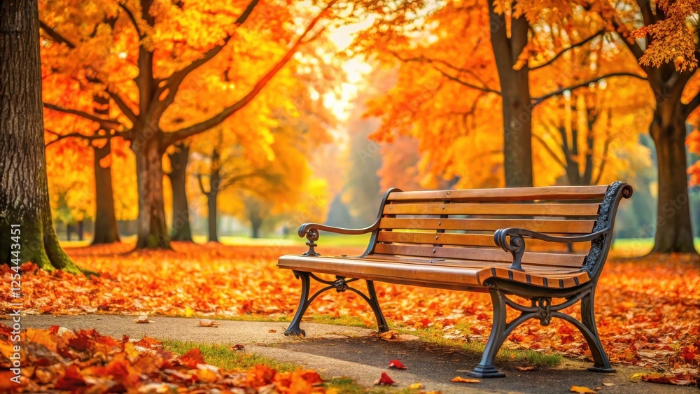 Bench Surrounded by Vibrant Autumn Leaves in a Serene Park Setting, park bench Bench Surrounded by Vibrant Autumn Leaves in a Serene Park Setting, park bench