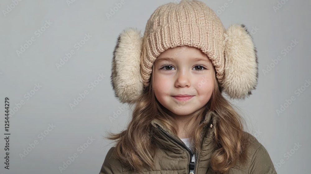 Child wearing a cute winter hat with earmuffs Child wearing a cute winter hat with earmuffs