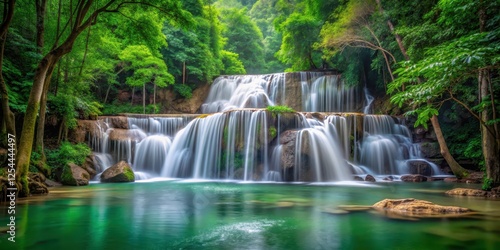 Serene waterfall amidst lush greenery in Pak Khlong, jungle, waterfall,  jungle,waterfall, outdoor,Thailand