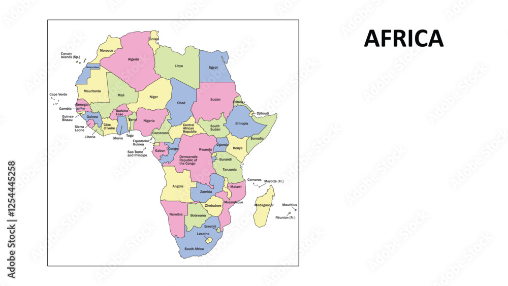 Obraz premium Africa Map. Countries map of Africa. Countries map of Africa in colour with capital.