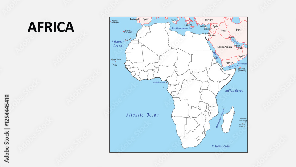 Naklejka premium Africa Map. Political map of Africa with Countries border in outline. Political map of Africa with outline and neighbouring countries.