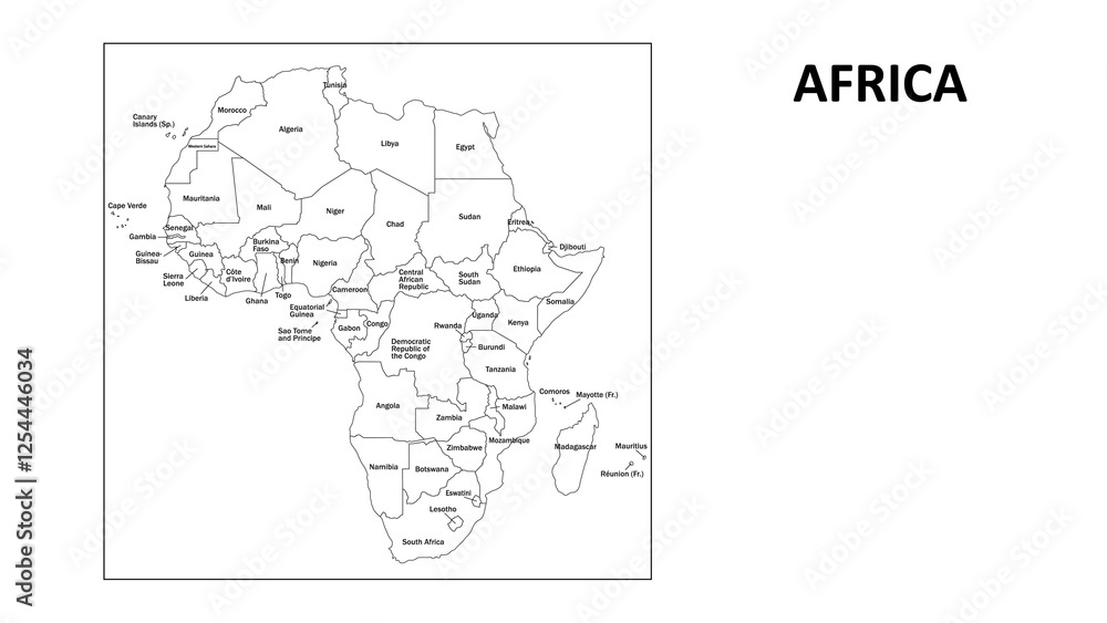 Naklejka premium Africa Map. Countries map of Africa. Administrative map of Africa with Countriess and boundaries in white color.