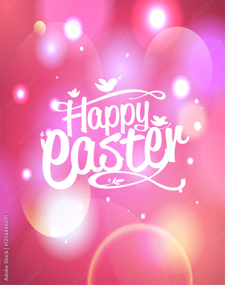 Happy Easter card vector template with bokeh lights background and hand drawn lettering Happy Easter card vector template with bokeh lights background and hand drawn lettering