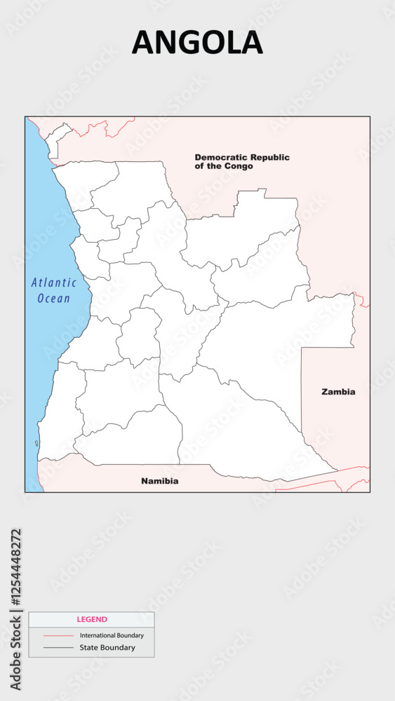 Fototapeta premium Angola Map. Political map of Angola with state border in outline. Political map of Angola with outline and neighbouring countries.