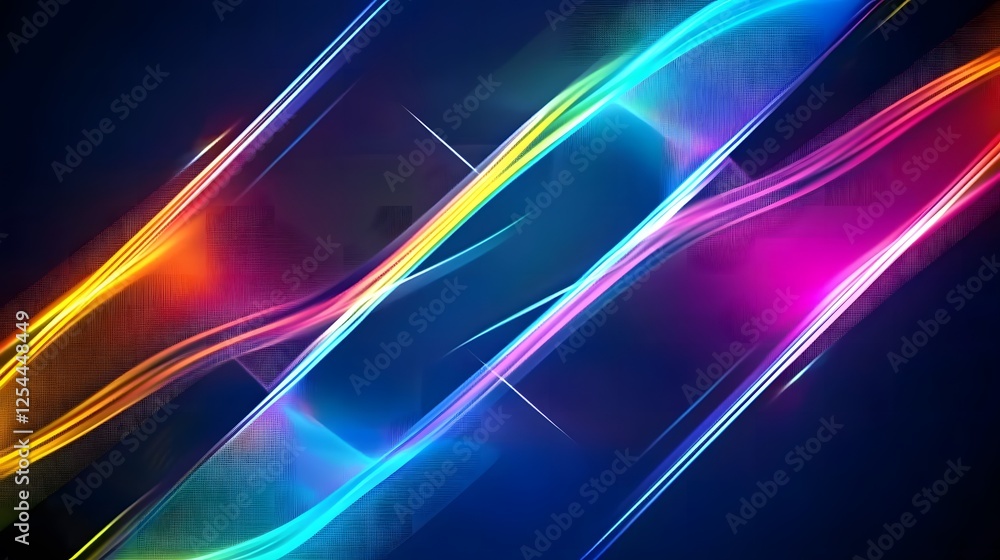 Vibrant neon lights forming dynamic diagonal lines on a dark background, creating an energetic and futuristic abstract wallpaper. Colorful glowing streaks illuminating the darkness