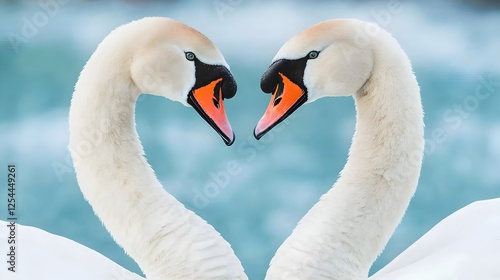 Beautiful Swans Forming Heart Shape in Serene Water Background