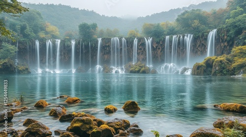 Tranquil Waterfall Cascading Into Serene Pool In Lush Forest photo