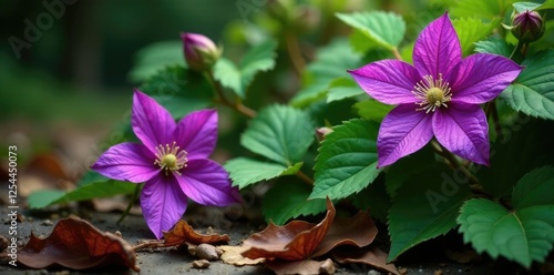 Clematis virginiana bower with fallen leaves and twigs, nature,