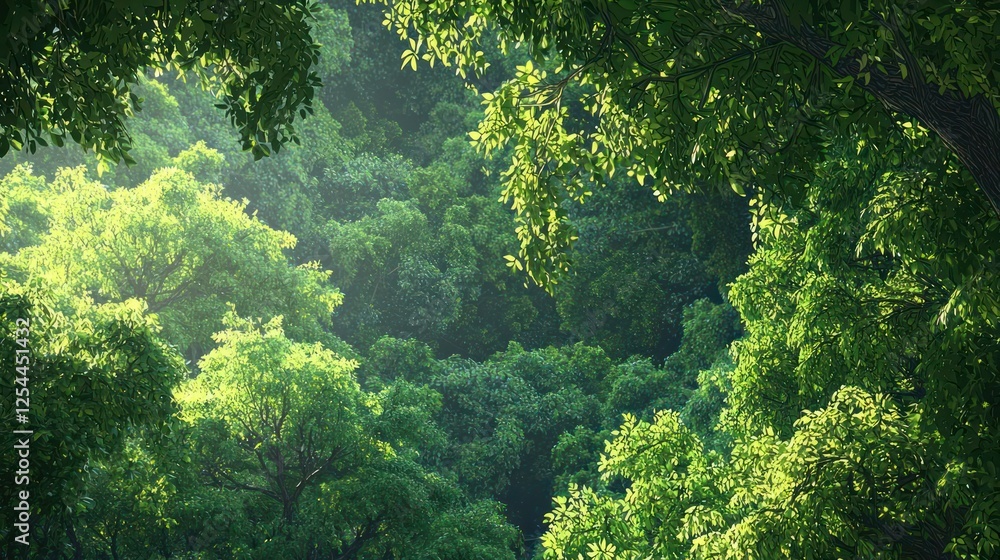 Obraz premium Sunlit Green Forest Canopy