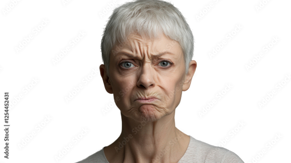 Senior woman expressing disgust with transparent background Senior woman expressing disgust with transparent background