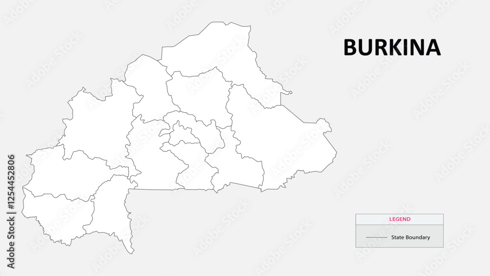 Obraz premium Burkina Faso Map. State map of Burkina Faso. Administrative map of Burkina Faso with states names in outline.