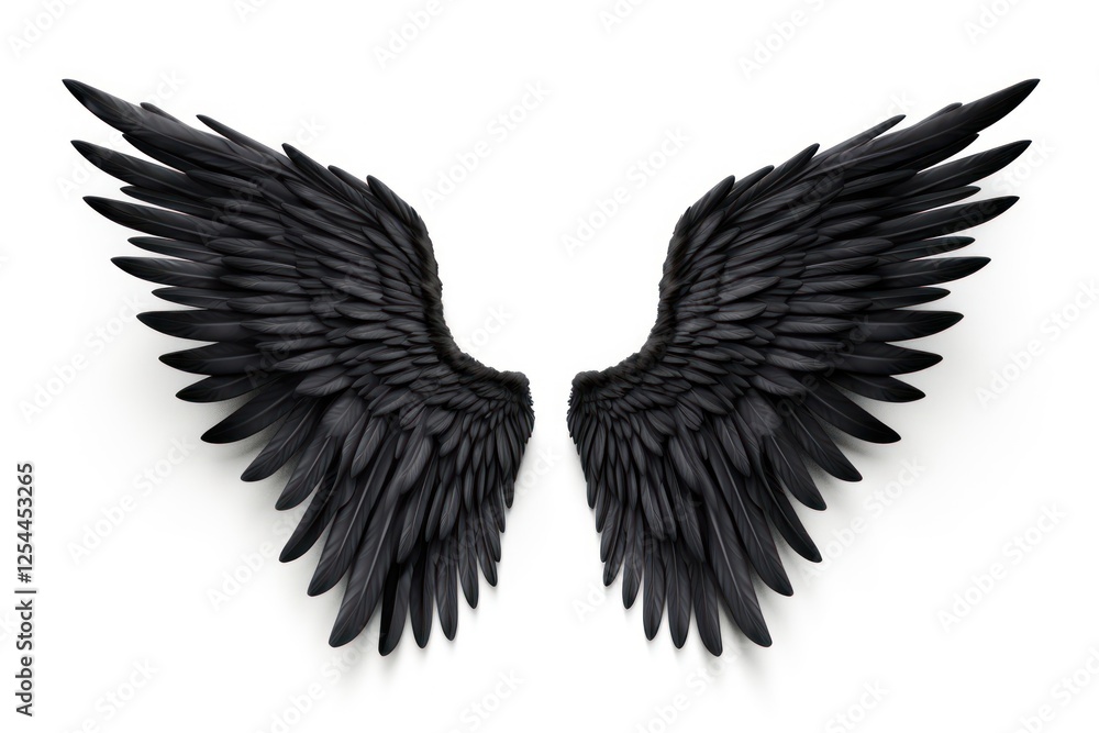 Obraz premium Black angel wing bird white background accessories.
