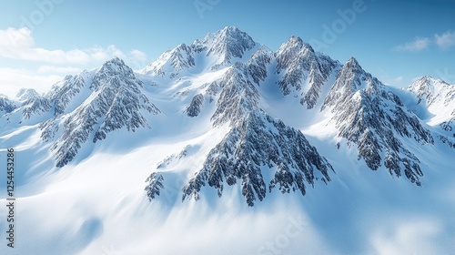 Wallpaper Mural Majestic snow-covered mountain range under clear blue sky with soft clouds in the background Torontodigital.ca