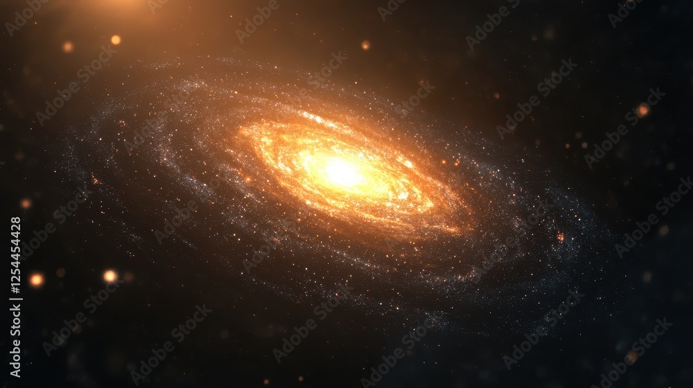 Naklejka premium Stunning Spiral Galaxy with Bright Core and Distant Stars in Space
