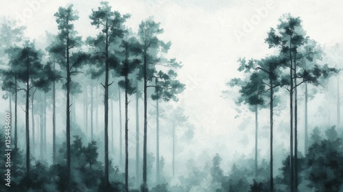 Wallpaper Mural Serene Misty Forest Landscape with Tall Evergreen Trees and Fog Torontodigital.ca