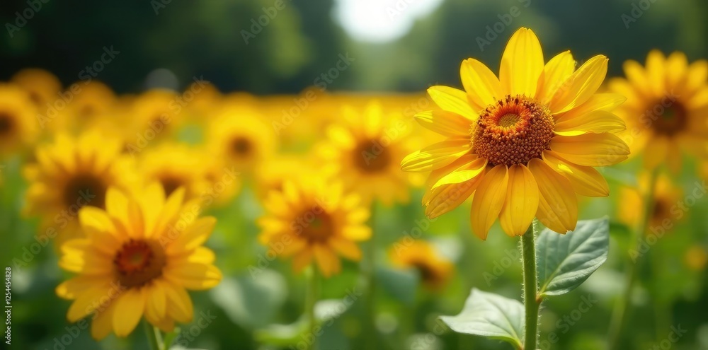 Fototapeta premium Marigold flowers in a sunflower-filled garden, nature, sunflowers