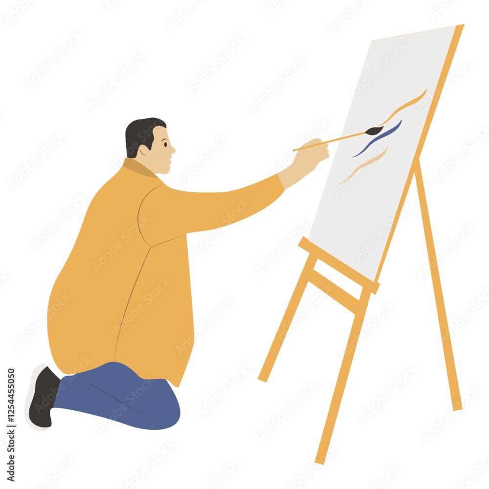 Fototapeta premium Artist Painting Illustration on White Background. Flat Cartoon Vector Character.