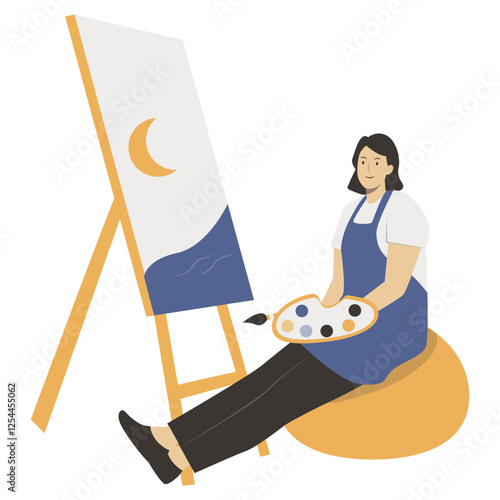 Artist Painting Illustration on White Background. Flat Cartoon Vector Character.