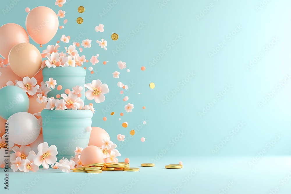 Fototapeta premium St. Patrick's day celebration with colorful balloons and flowers in festive studio