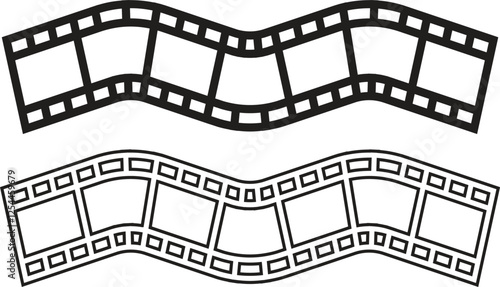 Old rustic movie film textured effect horizontal black line and flat vector isolated on transparent background or wallpaper with borders as movie or retro camera reel design on both sides image.