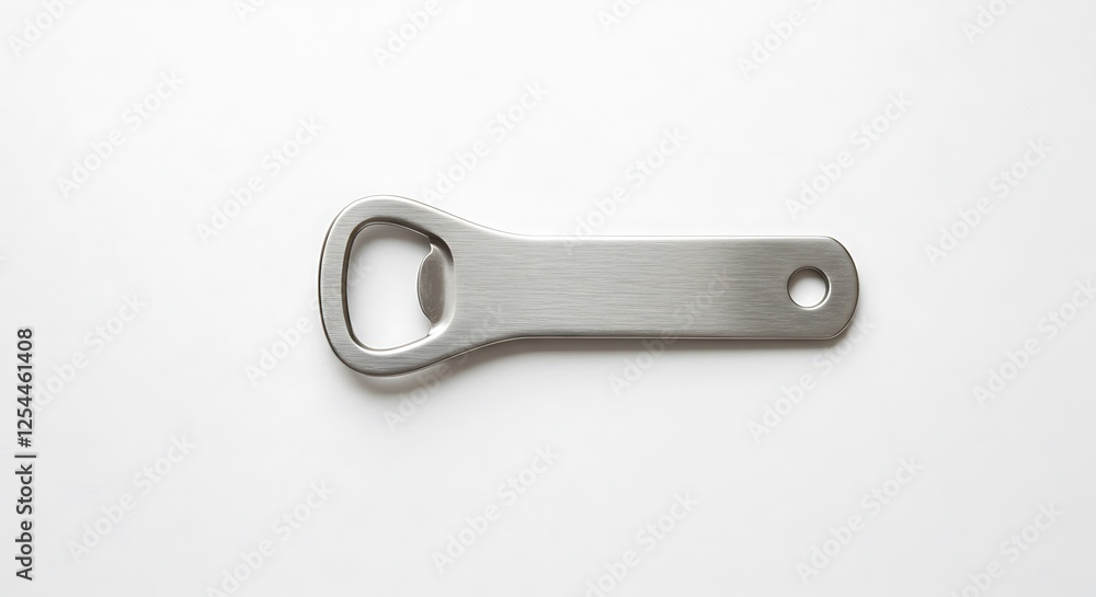 Silver Bottle Opener Close Up on White Background for Beverage Use Silver Bottle Opener Close Up on White Background for Beverage Use