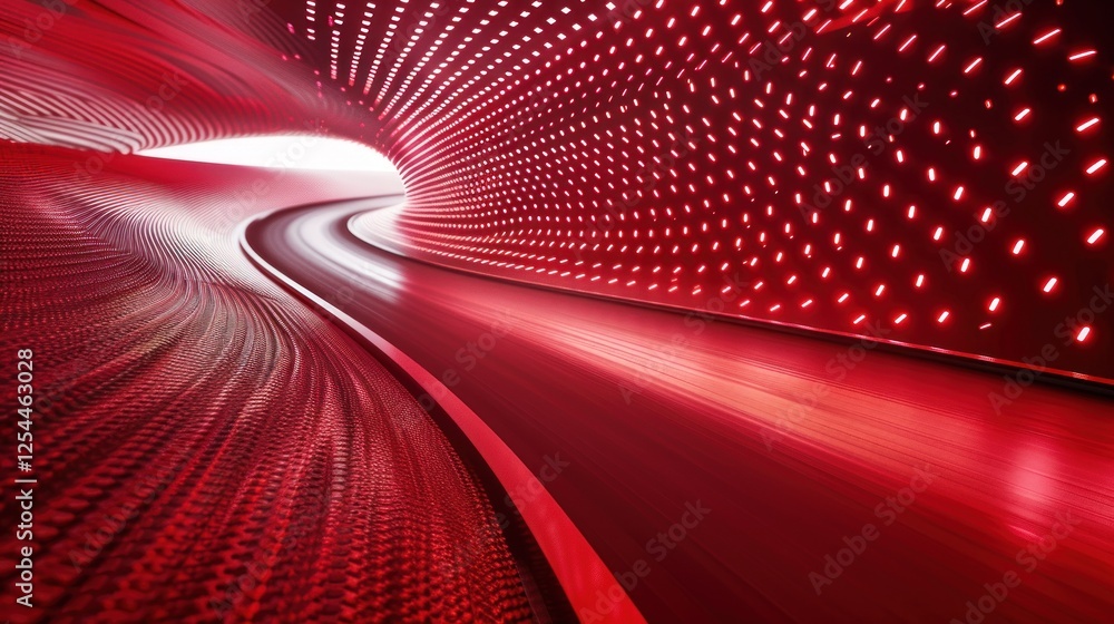 Fototapeta premium Futuristic movement of stadium running red track abstract digital background. AI generated