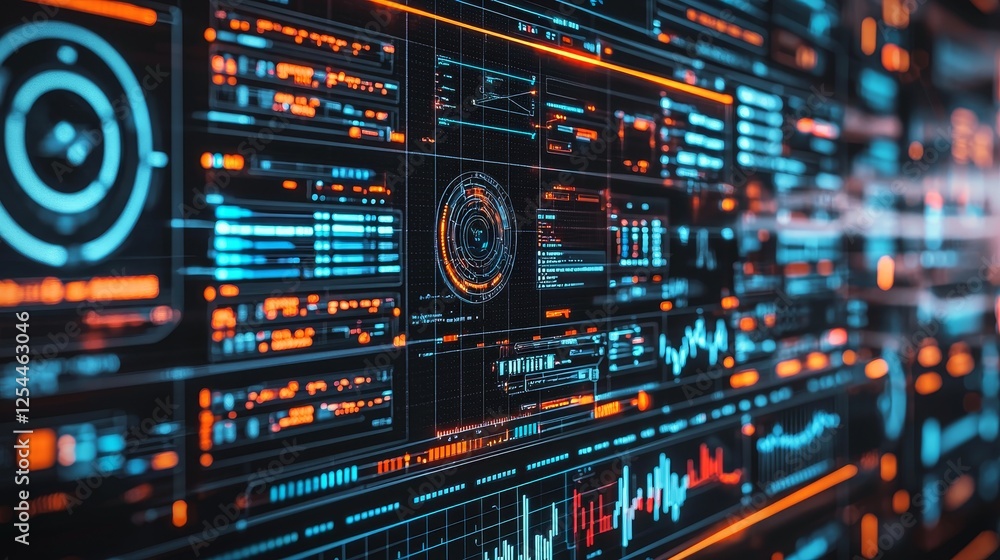 Fototapeta premium Futuristic Control Center with Real-Time AI Data Analysis Displays