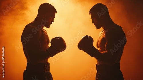 Obraz na płótnie Two Boxers Preparing for a Match in Dramatic Silhouette Lighting