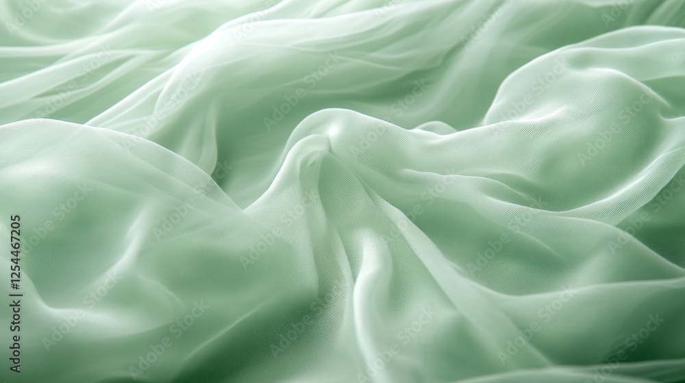 Fototapeta premium Draped sage green fabric, soft folds, texture background, design resource