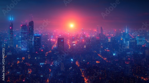 Wallpaper Mural Vibrant cityscape at sunset, showcasing skyscrapers and city lights. Torontodigital.ca