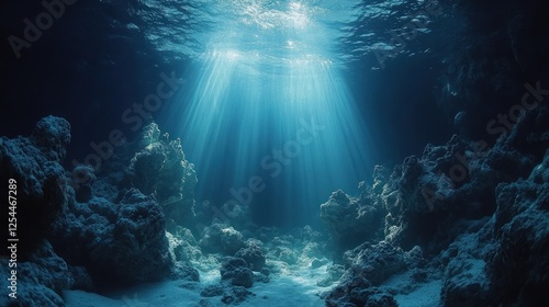 Wallpaper Mural Underwater sunbeams illuminate deep ocean coral reef Torontodigital.ca