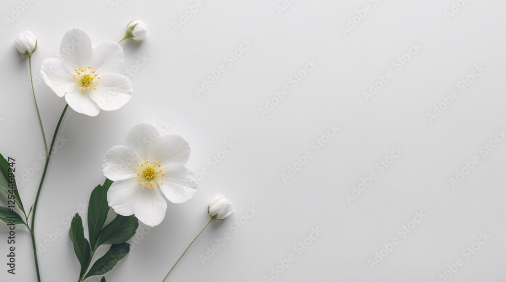 Elegant White Tiny Flowers with Stems Neatly Spread on a Clean White Surface for a Soft Timeless Display Floral Botanical Wallpaper Background Elegant White Tiny Flowers with Stems Neatly Spread on a Clean White Surface for a Soft Timeless Display Floral Botanical Wallpaper Background