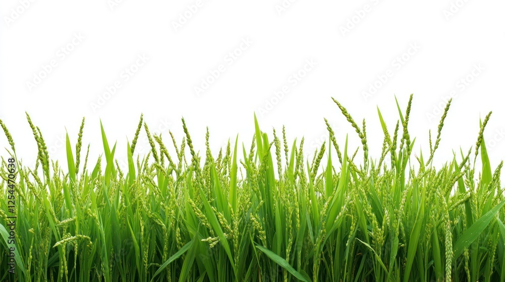 Obraz premium A field of green rice plants with a white background