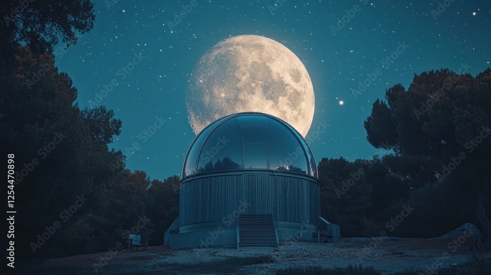 Observatory moonlit night sky forest research Observatory moonlit night sky forest research