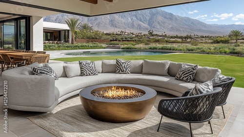 Desert luxury home patio fire pit relaxation