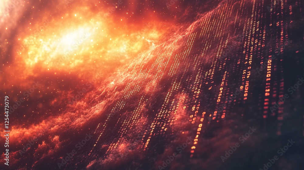 Naklejka premium red color with modern bright tones, featuring blurred patterns and empty caption space, symbolizing chaos and digital disruption