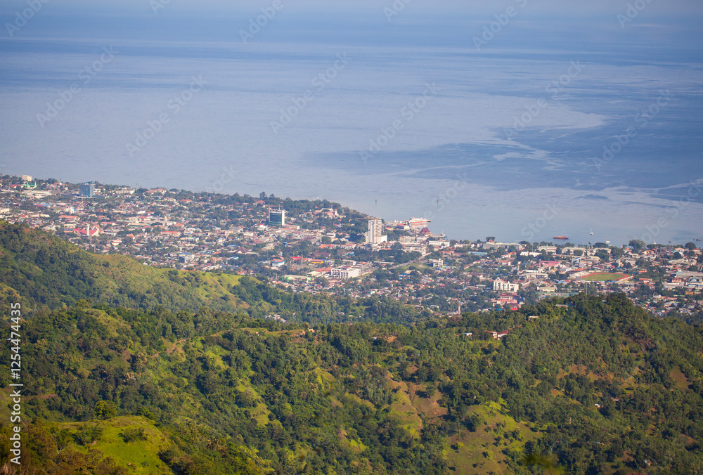Fototapeta premium A beautiful view of Dili, the capital of East Timor, seen from a hill on the outskirts of the city. 