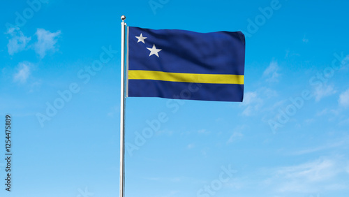 High detailed flag of Curacao. National Curacao flag. South America. 3D illustration.