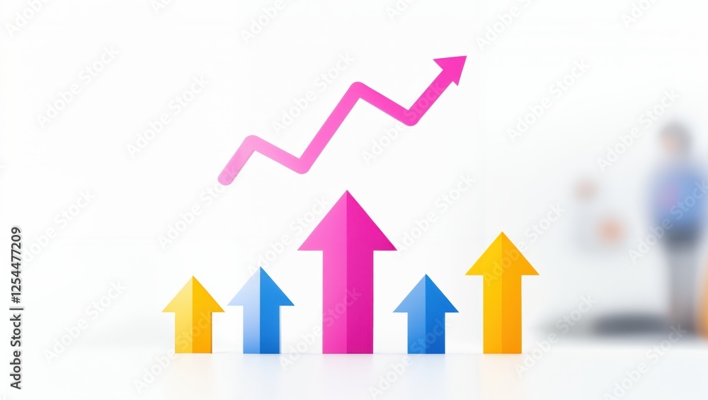 Dynamic Growth Trends: A Bright Display of Colorful Arrows Against a Blurred Background Symbolizing Progress in Business or Personal Goals, Exuding Optimism and Potential. Dynamic Growth Trends: A Bright Display of Colorful Arrows Against a Blurred Background Symbolizing Progress in Business or Personal Goals, Exuding Optimism and Potential.